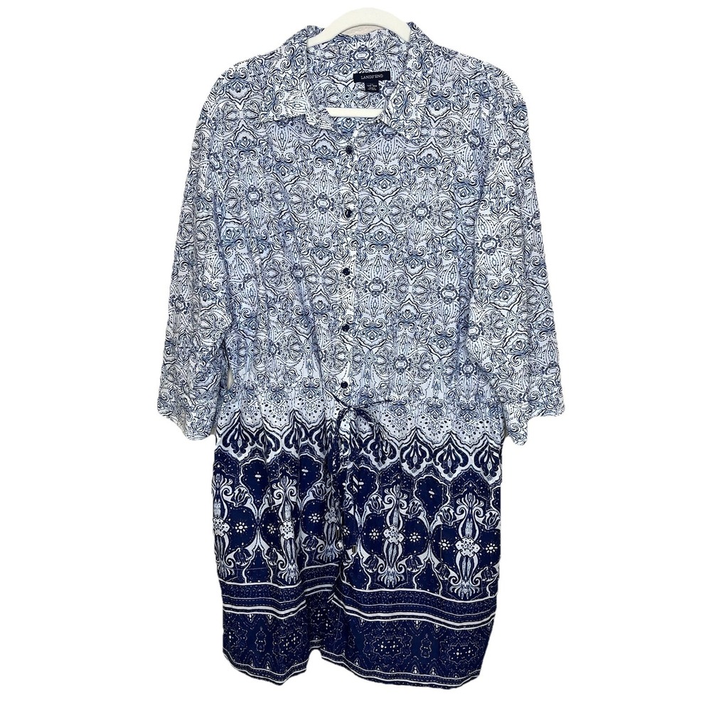 Lands‎ End Shirt Dress Blue 1x xL Resort Beach Coverup Boho Vacation Preppy Cute